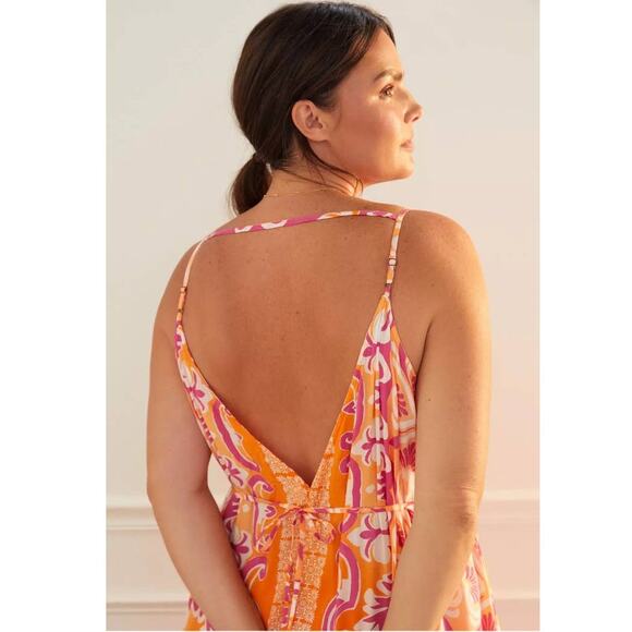 New Anthropologie Abstract Island Midi Cover-Up Dress $120 PLUS 1X Orange Motif - Picture 4 of 6
